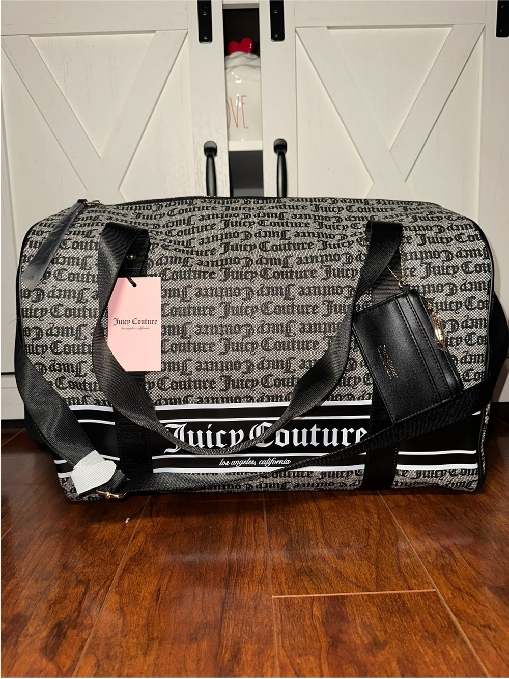 Juicy Couture Billboard Duffle in Black & Beige Logo Travel Bag